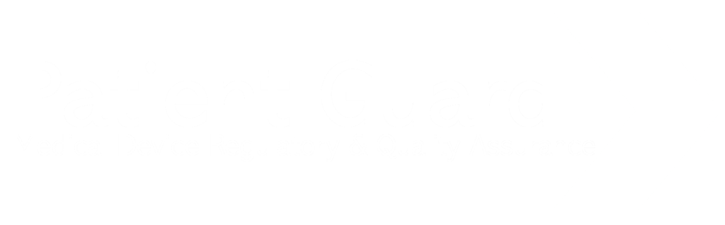 All white version of the Patient Guard Logo - Logo says "Patient Guard Medical Device Regulatory and Quality Assurance"