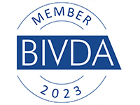 Logo showing that Patient Guard is a member of BIVDA. The image is a circle shape with BIVDA written across the middle. The logo is dark blue and white.