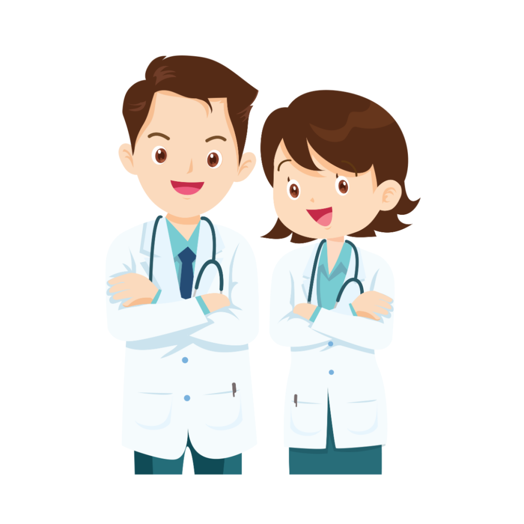 illustration of a male and female doctor - this is used by patient guard for discussing medical device clinical evaluation.
