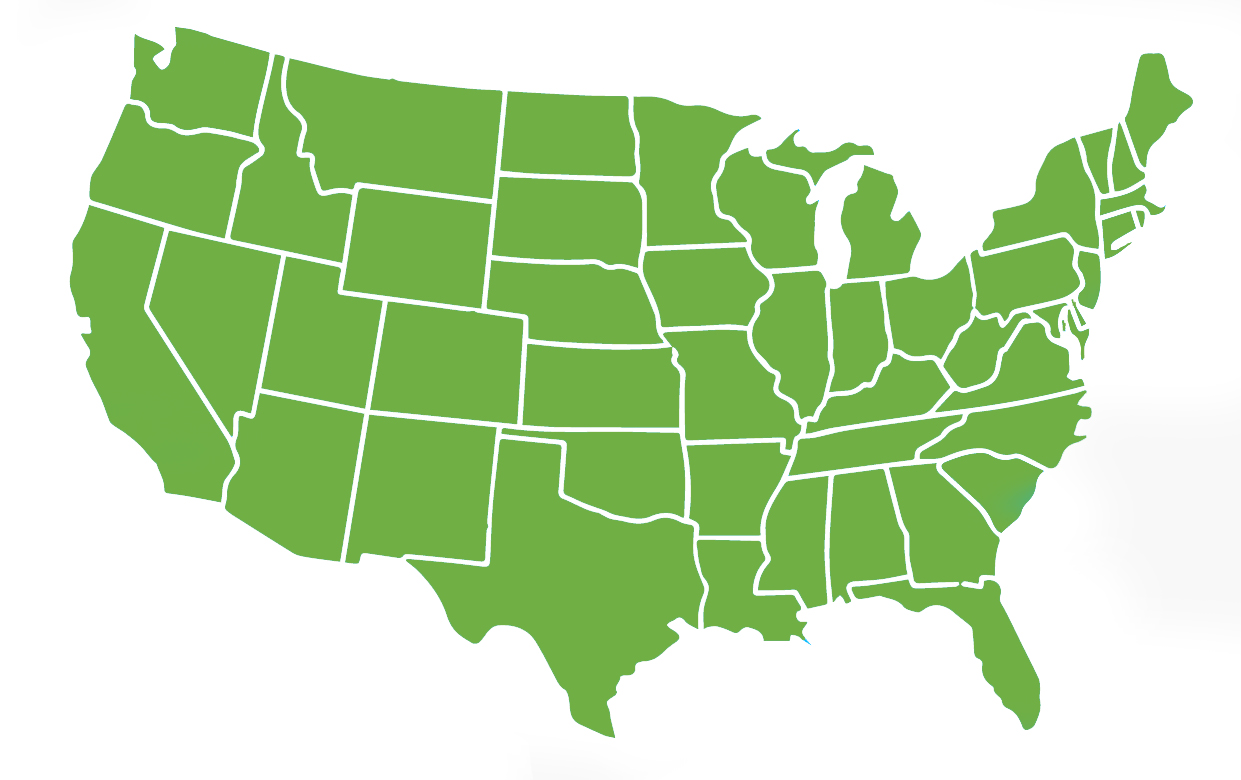 Image of a map of the USA in green colour - This is used to indicate Patient Guards Medical Device Consultancy Services for FDA requirements in the USA.