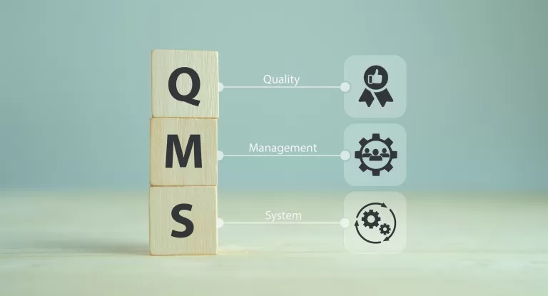 image of 3 blocks with the letters QMS - like scrabble - this image represents Patient Guards medical device QMS consultancy services