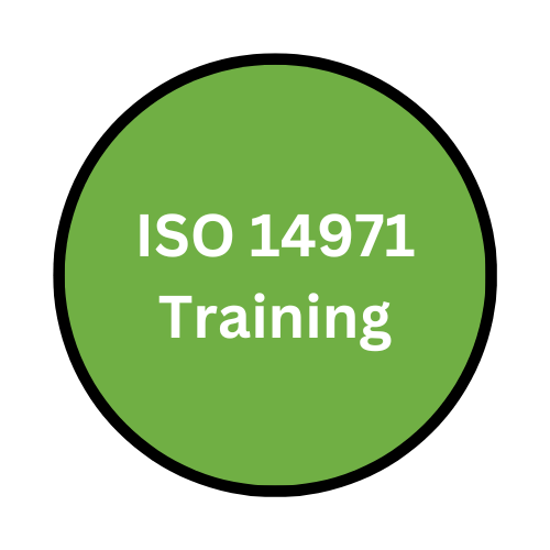 green circle with words in white saying ISO 14971 Training.