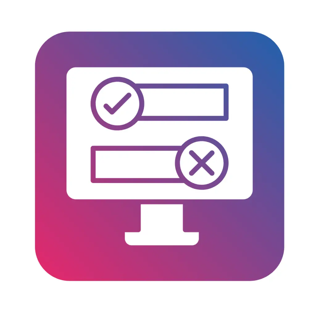 Image of a computer screen with a tick against some test and a cross against other text. This image is used by patient guard to describe medical device and IVD design and development inputs and outputs.