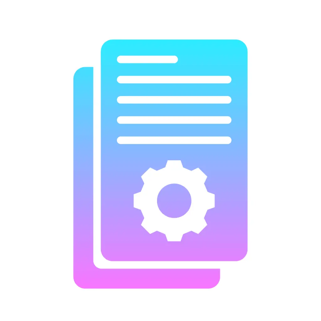 Image of a file with a cog and lines above it representing text. The cog represents technical information. The image is used by patient guard limited to discuss medical device technical files (EU 2017/745).