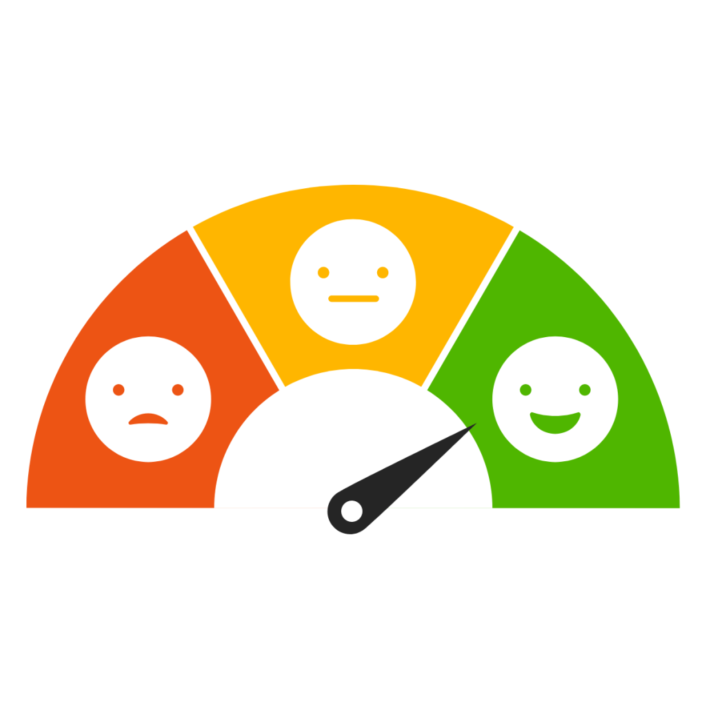 an image of a scale with a sad face in red, a neutral face in amber and a happy face in green, the needle is pointing to the happy face. This image is used by patient guard to represent post market activities relating to medical devices and IVDs. It is used to show customers the regulatory and quality assurance consultancy services patient guard can offer.