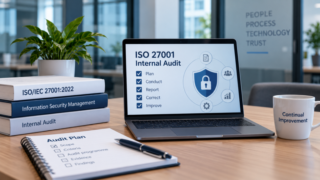 ISO 27001 internal audit planning with audit programme, information security management and continual improvement.