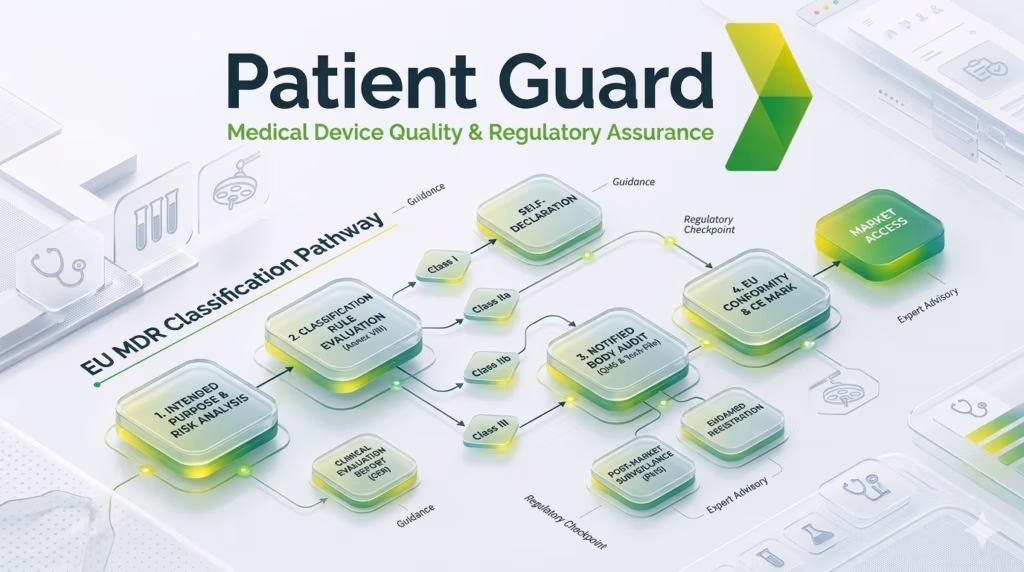 EU MDR classification pathway flowchart for medical devices